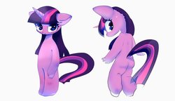Size: 1100x635 | Tagged: safe, artist:youhoujou, twilight sparkle, unicorn, anthro, g4, female, floppy ears, horn, looking at you, simple background, solo, species swap, unicorn twilight, white background