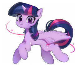 Size: 1024x866 | Tagged: dead source, safe, artist:9seconds, twilight sparkle, alicorn, pony, g4, cute, female, looking at you, mare, side view, simple background, smiling, solo, spread wings, twilight sparkle (alicorn), white background, wings