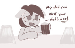 Size: 2811x1800 | Tagged: safe, artist:an-m, oc, oc only, earth pony, pony, alcohol, beer, crying, dialogue, female, filly, monochrome, tavern, text