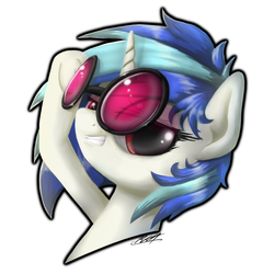 Size: 2000x2000 | Tagged: safe, artist:phoenixrk49, dj pon-3, vinyl scratch, pony, unicorn, g4, bust, female, glasses, grin, high res, looking at you, mare, simple background, smiling, solo, sunglasses, underhoof, white background