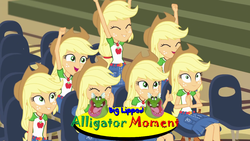 Size: 1280x720 | Tagged: safe, edit, edited screencap, editor:sonic ranger, screencap, applejack, alligator, equestria girls, fluttershy's butterflies, fluttershy's butterflies: applejack, g4, my little pony equestria girls: better together, all dogs go to heaven, applejack audience, big lipped alligator moment, don bluth, king gator, multeity, nostalgia critic, op is wrong