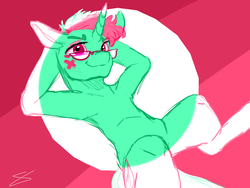 Size: 1400x1050 | Tagged: safe, artist:fizzlesoda2000, oc, oc only, pony, unicorn, armpits, glasses, hooves behind head, male, smiling, solo, stallion