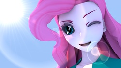 Size: 3840x2160 | Tagged: safe, artist:derxx, pinkie pie, equestria girls, g4, 3d, anime, cinema4d, female, flare, happy, high res, looking at you, one eye closed, open mouth, solo, starry eyes, wingding eyes, wink