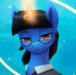 Size: 900x888 | Tagged: safe, artist:rodrigues404, oc, oc only, oc:mint petal, pony, unicorn, animated, blinking, cinemagraph, clothes, female, gif, glasses, looking at you, magic, mare, solo, suit