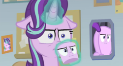 Size: 1130x612 | Tagged: safe, edit, edited screencap, screencap, starlight glimmer, g4, marks for effort, :i, cup, empathy cocoa, faic, female, floppy ears, glowing horn, horn, i mean i see, magic, reaction image, unamused, wat