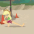 Size: 370x370 | Tagged: safe, screencap, applejack, equestria girls, g4, my little pony equestria girls: better together, turf war, animated, barefoot, beach, clothes, cropped, exercise, feet, female, legs, lifeguard applejack, loop, sand, shorts, solo, stretching, traffic cone