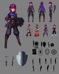 Size: 1024x1271 | Tagged: dead source, safe, artist:sunset tide, scootaloo, human, g4, alternate clothes, armor, assassin, fantasy class, female, gray background, humanized, knife, shield, simple background, solo, species swap, wing ears