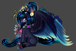 Size: 2504x1693 | Tagged: safe, artist:bastet-catmew, oc, oc only, pegasus, pony, female, gray background, mare, simple background, sitting, solo