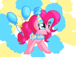 Size: 1600x1200 | Tagged: safe, artist:andromedasparkz, pinkie pie, earth pony, pony, g4, balloon, clothes, cute, diapinkes, female, hat, mare, open mouth, party hat, smiling, solo