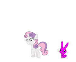 Size: 829x672 | Tagged: safe, artist:theinflater19, sweetie belle, oc, oc:rosie bunny, series:sweetie balloon, g4, 1000 hours in ms paint, imminent inflation, rumbling stomach, stomach growl, stomach noise, this will end in balloons