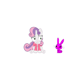 Size: 829x672 | Tagged: safe, artist:theinflater19, sweetie belle, oc, oc:rosie bunny, series:sweetie balloon, series:sweetie balloon winter, g4