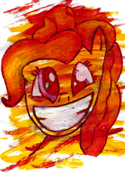 Size: 1654x2338 | Tagged: safe, artist:jesterpi, pinkie pie, g4, abstract background, big smile, close-up, derp, limited palette, painting, pastels (medium), smiling, traditional art