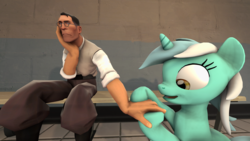 Size: 5120x2880 | Tagged: safe, artist:hexedecimal, lyra heartstrings, human, pony, unicorn, g4, 3d, hand, medic, medic (tf2), source filmmaker, team fortress 2, that pony sure does love hands