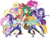 Size: 1378x1060 | Tagged: safe, editor:php77, applejack, fluttershy, lightning dust, pinkie pie, rainbow dash, rarity, sci-twi, starlight glimmer, sunset shimmer, twilight sparkle, wallflower blush, equestria girls, equestria girls specials, g4, my little pony equestria girls: better together, my little pony equestria girls: forgotten friendship, humane five, humane seven, humane six, ponied up, simple background, transparent background