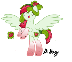 Size: 752x644 | Tagged: safe, artist:doodlebugdraws, oc, oc only, oc:watermelana, pony, eyes closed, freckles, gradient hooves, happy, rearing, simple background, solo, spread wings, white background, wings