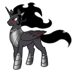 Size: 665x649 | Tagged: safe, artist:derangedhyena, king sombra, alicorn, pony, g4, alicornified, armor, boots, chestplate, clothes, crown, cutie mark, folded wings, gorget, helmet, jewelry, male, mysterious, race swap, regal, regalia, shoes, simple background, solo, sombra's cutie mark, sombracorn, stallion, tumblr, white background, wings