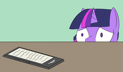Size: 1437x851 | Tagged: safe, artist:php99, derpibooru exclusive, twilight sparkle, pony, g4, e-reader, female, scared, solo