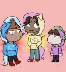 Size: 727x800 | Tagged: safe, artist:kioskofsquids, fluttershy, spike, trixie, human, g4, clothes, eddsworld, hoodie, patryk (eddsworld), paul (eddsworld), tord (eddsworld)