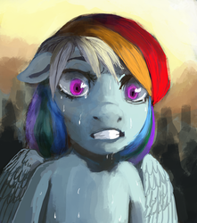 Size: 2529x2864 | Tagged: safe, artist:misstwipietwins, rainbow dash, semi-anthro, g4, crying, female, high res, solo, sweat