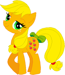 Size: 303x352 | Tagged: safe, artist:jeatz-axl, artist:selenaede, artist:user15432, applejack, applejack (g1), earth pony, pony, g1, g4, bow, female, g1 to g4, generation leap, lidded eyes, mare, simple background, solo, stock vector, tail bow, white background