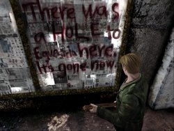 Size: 1024x768 | Tagged: safe, human, barely pony related, james sunderland, parody, silent hill 2, video game