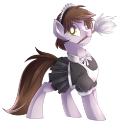 Size: 3023x3108 | Tagged: safe, artist:drawntildawn, oc, oc only, oc:cecil eclipse, pegasus, pony, clothes, commission, crossdressing, duster, high res, maid, male, simple background, solo, stallion, transparent background