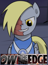 Size: 432x583 | Tagged: safe, artist:terminuslucis, oc, oc:sky hooves, pegasus, pony, comic:adapting to night, caption, expand dong, exploitable meme, image macro, meme, not derpy, ow the edge, scar