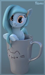 Size: 732x1200 | Tagged: safe, artist:tizhonolulu, oc, oc only, earth pony, pony, 3d, blender, blender cycles, cup, cup of pony, micro, pusheen, solo