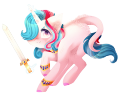 Size: 2621x2051 | Tagged: safe, artist:twinkepaint, oc, oc only, oc:dawn star, pony, unicorn, female, high res, mare, simple background, solo, sword, transparent background, weapon