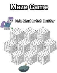 Size: 986x1261 | Tagged: safe, edit, boulder (g4), maud pie, earth pony, pony, g4, arrow, game, maze, maze game, meme, simple background, text, white background