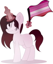 Size: 843x1026 | Tagged: safe, artist:mintoria, oc, oc only, oc:taya, pony, unicorn, female, flag, glowing horn, horn, lesbian pride flag, magic, mare, pride, pride flag, simple background, solo, telekinesis, transparent background