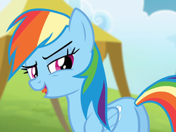 Size: 1440x1080 | Tagged: safe, screencap, rainbow dash, pony, g4, rainbow falls, butt, cropped, female, lidded eyes, plot, solo, tongue out