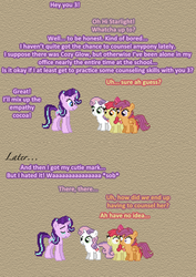 Size: 504x710 | Tagged: safe, artist:verve, apple bloom, scootaloo, starlight glimmer, sweetie belle, earth pony, pegasus, pony, unicorn, g4, comic, crying, dialogue, guidance counselor, pixel art