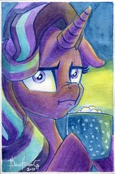 Size: 1196x1798 | Tagged: safe, artist:invalid-david, starlight glimmer, pony, unicorn, g4, :i, chocolate, empathy cocoa, female, food, guidance counselor, hot chocolate, i mean i see, marshmallow, painting, solo, traditional art, unamused, watercolor painting