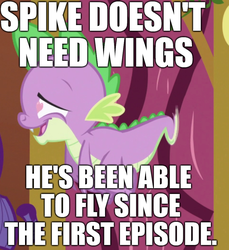 Size: 959x1048 | Tagged: safe, edit, edited screencap, screencap, spike, dragon, friendship is magic, g4, cartoon physics, cropped, flying, fridge brilliance, heart eyes, image macro, lol, meme, op has a point, op is right, solo focus, wingding eyes, winged spike, wings