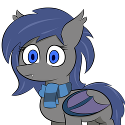 Size: 4000x4000 | Tagged: safe, artist:velvet rose, oc, oc only, oc:midnight feathers, bat pony, pony, clothes, looking at you, scarf, simple background, solo