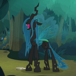 Size: 459x459 | Tagged: safe, screencap, queen chrysalis, changeling, changeling queen, g4, the mean 6, animated, cropped, evil laugh, female, former queen chrysalis, gif, loop, solo