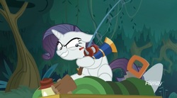 Size: 1653x915 | Tagged: safe, screencap, mean rarity, pony, unicorn, g4, the mean 6, clone, female, fishing rod, greedity, mare, solo