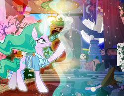 Size: 1100x851 | Tagged: safe, artist:pixelkitties, mistmane, pony, unicorn, g4, clothes, female, glowing horn, horn, magic, mare, raised hoof, solo