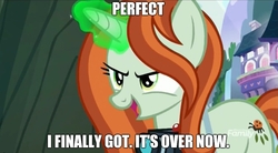 Size: 873x481 | Tagged: safe, edit, edited screencap, screencap, crackle cosette, queen chrysalis, pony, unicorn, g4, the mean 6, camera, dialogue, discovery family logo, disguise, disguised changeling, engrish, female, glowing horn, horn, image macro, mare, meme, solo