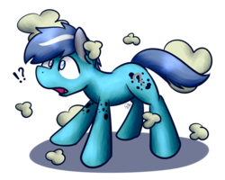 Size: 1280x1024 | Tagged: safe, artist:sugar morning, oc, oc only, oc:michael, pony, commission, confused, funny, male, ponified, poof, shocked, simple background, smoke, solo, stallion, standing, transformation, transparent background, weird