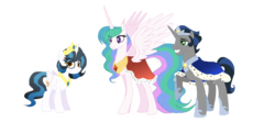 Size: 1619x781 | Tagged: safe, artist:gallantserver, king sombra, princess celestia, oc, g4, family, female, male, offspring, parent:king sombra, parent:princess celestia, parents:celestibra, ship:celestibra, shipping, simple background, straight, transparent background