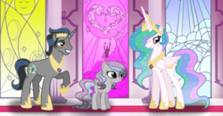 Size: 1024x533 | Tagged: safe, artist:pigeonpeasant, king sombra, princess celestia, g4, family, female, male, offspring, parent:king sombra, parent:princess celestia, parents:celestibra, ship:celestibra, shipping, straight