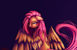 Size: 3800x2500 | Tagged: source needed, safe, artist:miokomata, fluttershy, pegasus, pony, g4, fangs, female, floppy ears, high res, looking at you, mare, solo