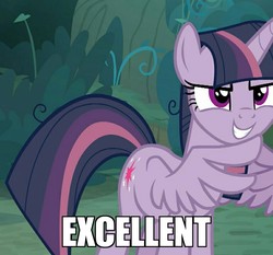 Size: 771x720 | Tagged: safe, edit, edited screencap, screencap, mean twilight sparkle, alicorn, pony, g4, the mean 6, clone, cropped, dialogue, excellent, female, gendo pose, meme, mr. burns, solo, the simpsons, wing hands, wings