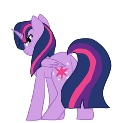 Size: 2000x2000 | Tagged: safe, artist:sodadoodle, twilight sparkle, alicorn, pony, g4, bedroom eyes, behind, butt, cutie mark, female, flank, folded wings, full body, high res, hooves, horn, lidded eyes, looking at you, mare, plot, purple, purple eyes, simple background, smiling, smirk, solo, transparent background, twilight sparkle (alicorn), wings