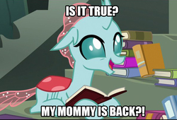 Size: 1180x804 | Tagged: safe, edit, edited screencap, screencap, ocellus, g4, book, cute, dialogue, diaocelles, female, image macro, implied chrysalis, implied mother and daughter, meme, solo