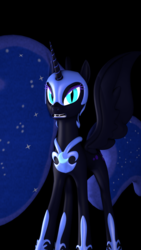 Size: 1080x1920 | Tagged: safe, artist:oc1024, nightmare moon, pony, g4, 3d, black background, phone wallpaper, simple background, single, source filmmaker, spread wings, wings