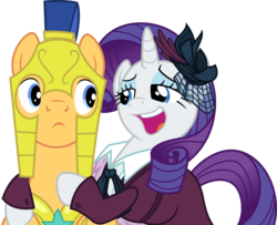 Size: 5000x4067 | Tagged: safe, artist:dashiesparkle, artist:themexicanpunisher, flash sentry, rarity, pegasus, pony, unicorn, g4, rarity investigates, absurd resolution, armor, clothes, dress, female, flower, flower in hair, helmet, lance, male, mare, royal guard, sentrity, shipping, simple background, spear, stallion, straight, transparent background, vector, veil, weapon