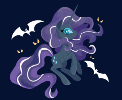 Size: 2833x2340 | Tagged: safe, artist:beaglescouts, nightmare rarity, bat, pony, unicorn, g4, blue background, female, high res, looking at you, mare, simple background, slit pupils, smiling, solo